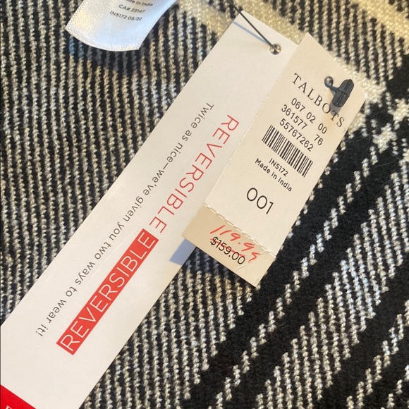 Talbots Black and White Scarf with Fringe - Picture 6 of 10